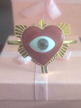 Red Heart Eye Statement Bracelet - Gold Accent
